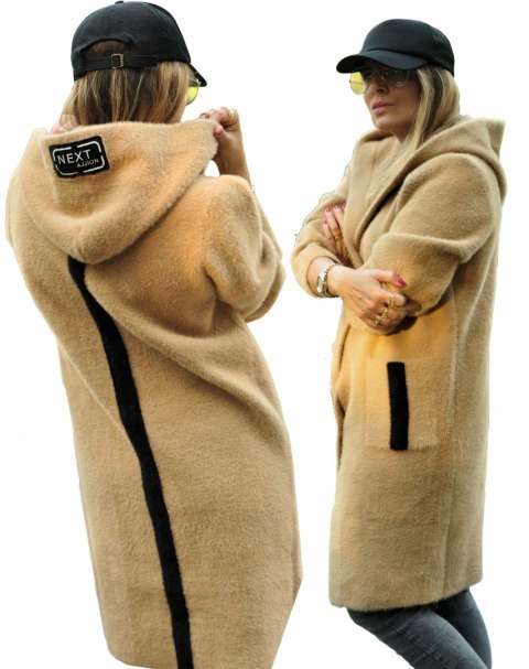 PŁASZCZ Z ALPAKI Z KAPTUREM sportowy CAMEL onesize