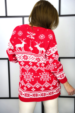 Ciepły sweter na zimę z aplikacją świąteczną Merry Christmas czerwony