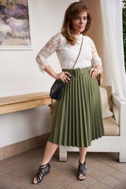 Elegancka plisowana spódnica LOVI z szerokim paskiem w zestawie kolor Khaki
