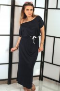 Długa sukienka ALEXA dresowa z paskiem w kolorze czarnym