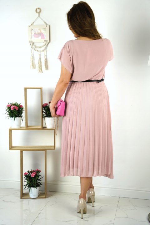 SUKIENKA LETNIA ELEGANCKA NA WESELE Pynam PLISOWANA z czarnym paskiem P.RÓŻ SUKIENKA LETNIA ELEGANCKA NA WESELE Pynam PLISOWANA z czarnym paskiem P.RÓŻ