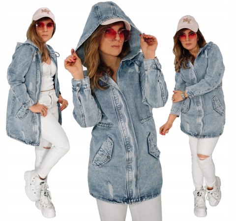 KURTKA DAMSKA JEANS PARKA z KAPTUREM P.O.P. Seven dekatyzowana na suwak XL