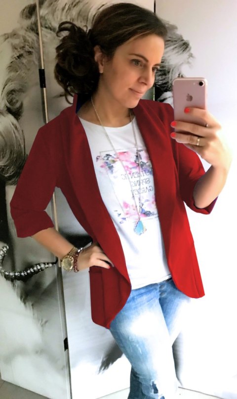 Żakiet damski NARZUTKA BLEZER Bolerko eleganckie damskie MIA CZERWONY Żakiet damski NARZUTKA BLEZER Bolerko eleganckie damskie MIA CZERWONY