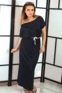 DŁUGA SUKIENKA DAMSKA DRESOWA model CELINA Z PASKIEM wiosenno/letnia SZARA