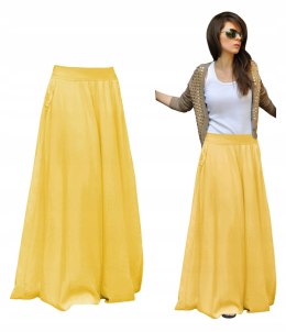 Długa rozkloszowana spódnica damska LILIANA styl BOHO VINTAGE kol BURSZTYN