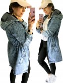Kurtka damska jeans wiosenna na zamek PARKA model SPOT z KAPTUREM rozmiar M