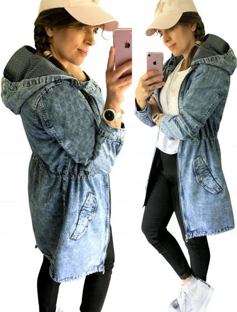Kurtka damska jeans wiosenna na zamek PARKA model SPOT z KAPTUREM rozmiar M