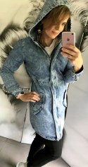 Kurtka damska jeans wiosenna na zamek PARKA model SPOT z KAPTUREM rozmiar M