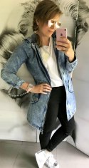 Kurtka damska jeans wiosenna na zamek PARKA model SPOT z KAPTUREM rozmiar M