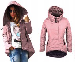 Kurtka damska wiosenna lekko pikowana K-06 z kapturem BLADY RÓŻ 3XL