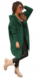 SWETER DAMSKI Z ALPAKI ESTE MODEL DŁUGI Z KAPTUREM oversize BUTELKOWY