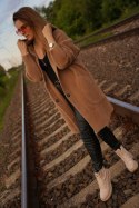 SWETER DAMSKI Z ALPAKI ESTE MODEL DŁUGI Z KAPTUREM oversize BUTELKOWY