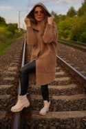 SWETER DAMSKI Z ALPAKI ESTE MODEL DŁUGI Z KAPTUREM oversize BUTELKOWY