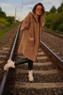 SWETER DAMSKI Z ALPAKI ESTE MODEL DŁUGI Z KAPTUREM oversize BUTELKOWY