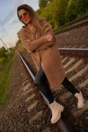 SWETER DAMSKI Z ALPAKI ESTE MODEL DŁUGI Z KAPTUREM oversize BUTELKOWY
