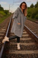 SWETER DAMSKI Z ALPAKI ESTE MODEL DŁUGI Z KAPTUREM oversize BUTELKOWY