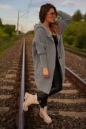 SWETER DAMSKI Z ALPAKI ESTE MODEL DŁUGI Z KAPTUREM oversize BUTELKOWY