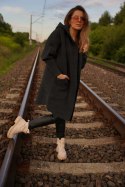 SWETER DAMSKI Z ALPAKI ESTE MODEL DŁUGI Z KAPTUREM oversize BUTELKOWY