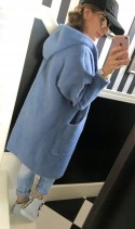 SWETER DAMSKI Z ALPAKI ESTE MODEL DŁUGI Z KAPTUREM oversize BUTELKOWY