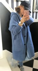SWETER DAMSKI Z ALPAKI ESTE MODEL DŁUGI Z KAPTUREM oversize BUTELKOWY