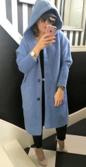 SWETER DAMSKI Z ALPAKI ESTE MODEL DŁUGI Z KAPTUREM oversize BUTELKOWY