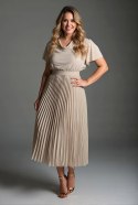 Elegancka DAMSKA sukienka PLUS SIZE model NOEMI plisowana beżowa WESELE CHRZCINY