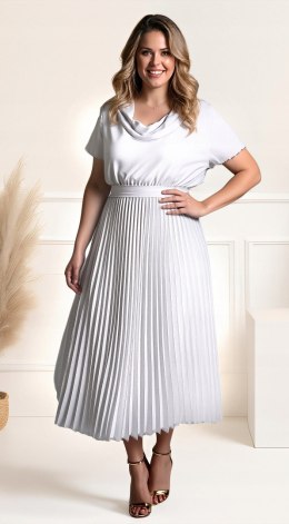 Elegancka DAMSKA sukienka PLUS SIZE plisowana model NOEMI biała na WESELE CHRZCINY