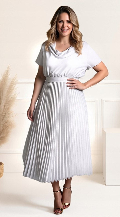 Elegancka DAMSKA sukienka PLUS SIZE plisowana model NOEMI biała na WESELE CHRZCINY Elegancka DAMSKA sukienka PLUS SIZE plisowana model NOEMI biała na WESELE CHRZCINY