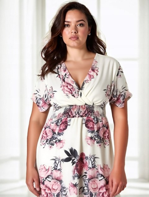 Elegancka DAMSKA sukienka PLUS SIZE w kwiaty GIORGIA Ślub Komunia Chrzciny Elegancka DAMSKA sukienka PLUS SIZE w kwiaty GIORGIA Ślub Komunia Chrzciny