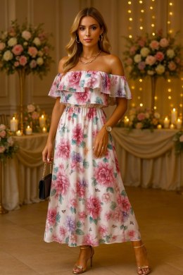 Elegancka Sukienka Damska Midi model FLORABELLA typu hiszpanka w kwiaty