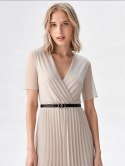 Elegancka Sukienka damska BEŻOWA plisowana MIDI model SOFIA na podszewce