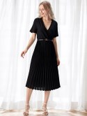 Elegancka Sukienka damska czarna plisowana MIDI model SOFIA na podszewce