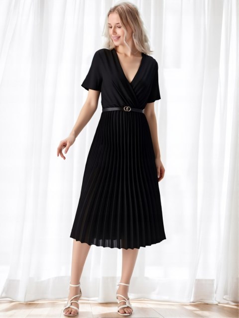 Elegancka Sukienka damska czarna plisowana MIDI model SOFIA na podszewce Elegancka Sukienka damska czarna plisowana MIDI model SOFIA na podszewce
