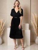 Elegancka Sukienka damska czarna plisowana MIDI model SOFIA na podszewce