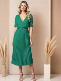 Elegancka Sukienka damska ZIELONA plisowana MIDI model SOFIA na podszewce