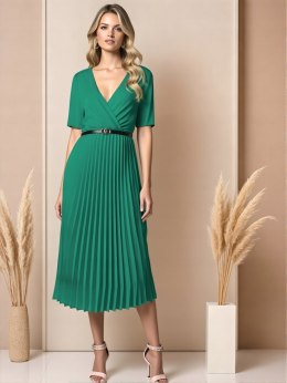 Elegancka Sukienka damska ZIELONA plisowana MIDI model SOFIA na podszewce