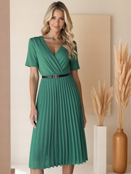 Elegancka Sukienka damska ZIELONA plisowana MIDI model SOFIA na podszewce
