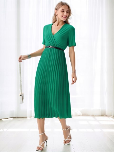 Elegancka Sukienka damska ZIELONA plisowana MIDI model SOFIA na podszewce Elegancka Sukienka damska ZIELONA plisowana MIDI model SOFIA na podszewce