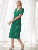 Elegancka Sukienka damska ZIELONA plisowana MIDI model SOFIA na podszewce