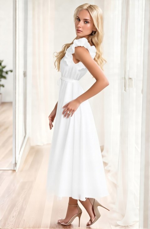 Elegancka szyfonowa sukienka damska WERA falbankami na chrzciny wesele BIEL Elegancka szyfonowa sukienka damska WERA falbankami na chrzciny wesele BIEL