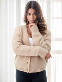 Krótki Miękki Sweter Damski BRILLANT Szeroki Ciepły ZŁOTE GUZIKI elegancki