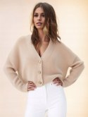 Krótki Miękki Sweter Damski BRILLANT Szeroki Ciepły ZŁOTE GUZIKI elegancki
