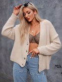 Krótki Miękki Sweter Damski BRILLANT Szeroki Ciepły ZŁOTE GUZIKI elegancki