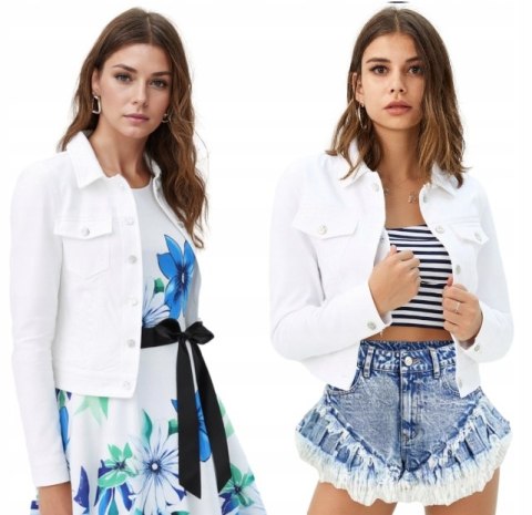 Kurtka damska jeans BIAŁA KATANA na guziki Miss Sisi z kieszeniami XL