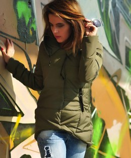 Kurtka damska wiosenna lekko pikowana K-06 z kapturem khaki 3XL