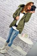 Kurtka damska wiosenna lekko pikowana K-06 z kapturem khaki 3XL