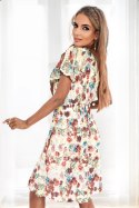 Letnia elegancka Sukienka Damska z Wiązaniem i Kwiatowym Wzorem model NATALIA na wesele