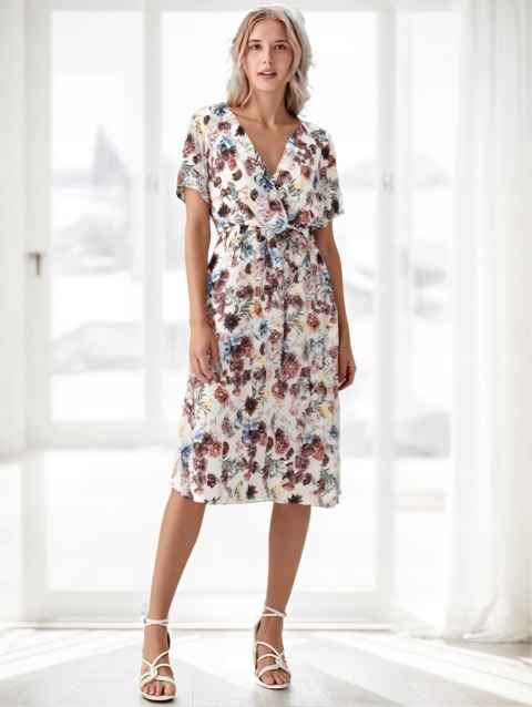 Letnia elegancka Sukienka Damska z Wiązaniem i Kwiatowym Wzorem model NATALIA na wesele Letnia elegancka Sukienka Damska z Wiązaniem i Kwiatowym Wzorem model NATALIA na wesele