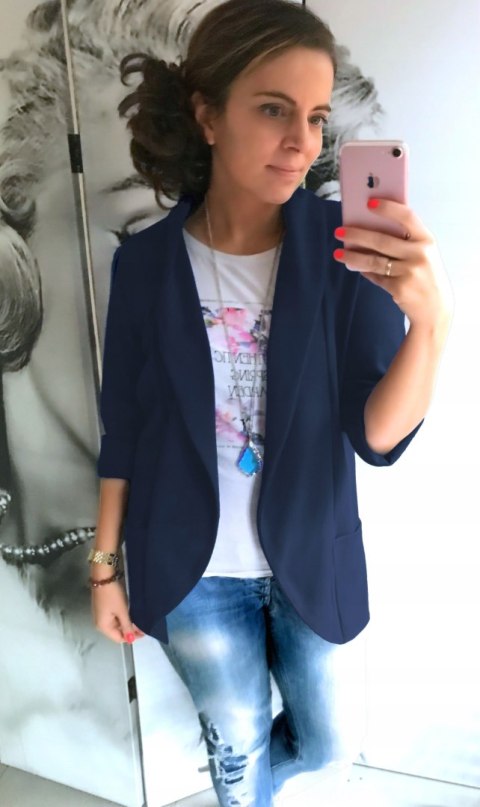 Marynarka damska żakiet NARZUTKA elegancka model MIA damska GRANATOWA Marynarka damska żakiet NARZUTKA elegancka model MIA damska GRANATOWA