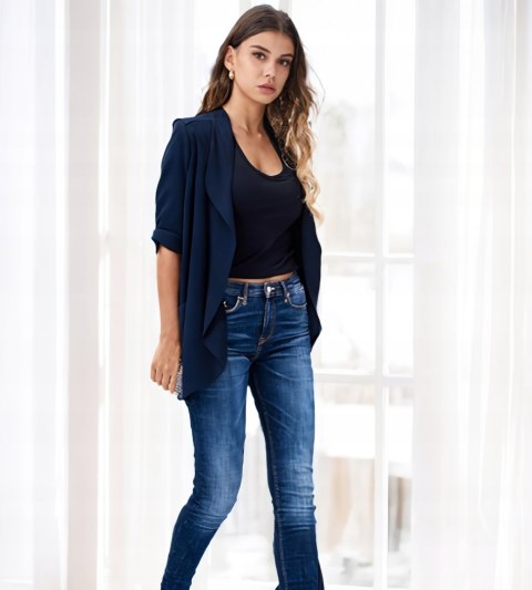 Marynarka damska żakiet NARZUTKA elegancka model MIA damska GRANATOWA Marynarka damska żakiet NARZUTKA elegancka model MIA damska GRANATOWA